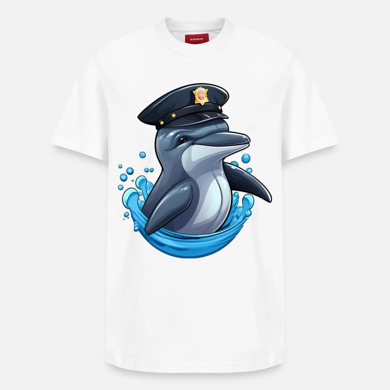 Police des dauphins - T-shirt unisexe décontracté en coton Supima – de SPREAD - blanc