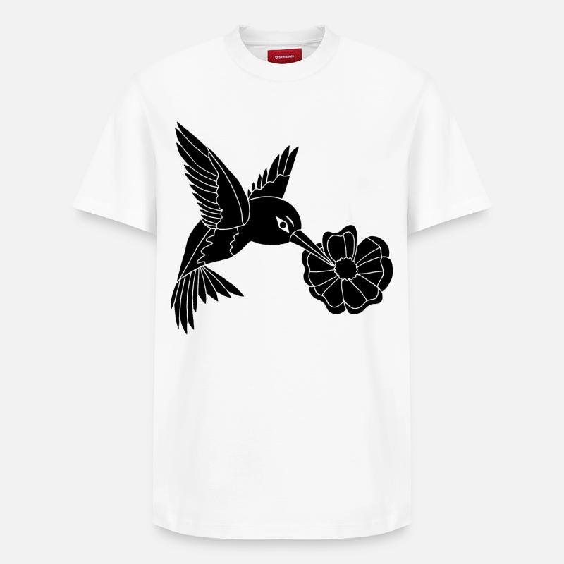Schwarzer Vogel auf Nahrungssuche - Relaxed Unisex Supima Cotton T-Shirt – von SPREAD - Weiß
