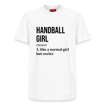 Citation drôle de fille de handball - T-shirt unisexe décontracté en coton Supima – de SPREAD - blanc - Devant - AI Model Female 172 dark (172cm) & AI Model Male 185 dark (185cm)