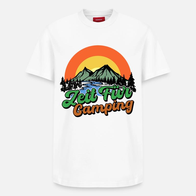 Campingplatz Camping Statement Berge Camper - Relaxed Unisex Supima Cotton T-Shirt – von SPREAD - Weiß