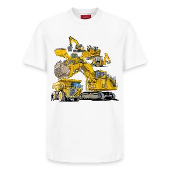 Baustellenfahrzeuge der großen Art - Relaxed Unisex Supima Cotton T-Shirt – von SPREAD - Weiß - Vorne - AI Model Female 172 dark (172cm) & AI Model Male 185 dark (185cm)