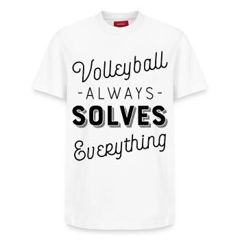 Volleyball - Relaxed Unisex Supima Cotton T-Shirt – von SPREAD - Weiß - Vorne - AI Model Female 172 dark (172cm) & AI Model Male 185 dark (185cm)