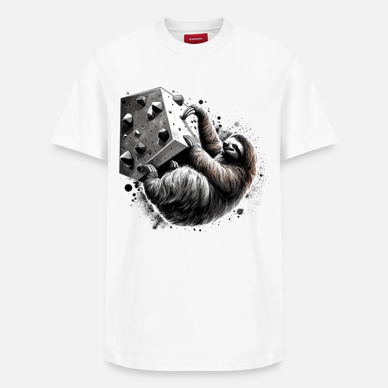 Bouldering Sloth Gift - Relaxed Unisex Supima Cotton T-Shirt – by SPREAD - white
