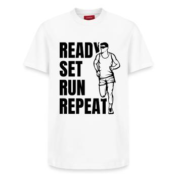 Citation de coureur - T-shirt unisexe décontracté en coton Supima – de SPREAD - blanc - Devant - AI Model Female 172 dark (172cm) & AI Model Male 185 dark (185cm)