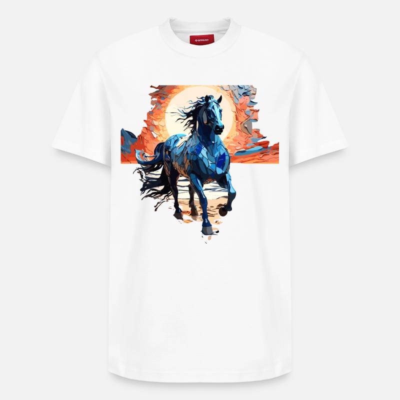 Illustration élégante de cheval bleu - T-shirt unisexe décontracté en coton Supima – de SPREAD - blanc
