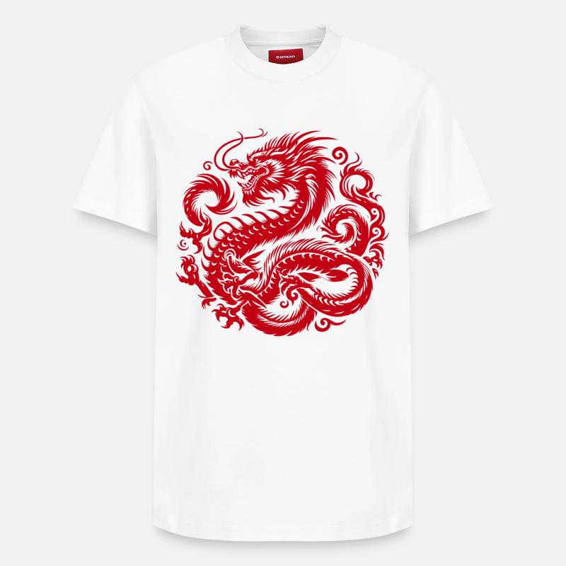 Tatouage de dragon chinois - T-shirt unisexe décontracté en coton Supima – de SPREAD - blanc