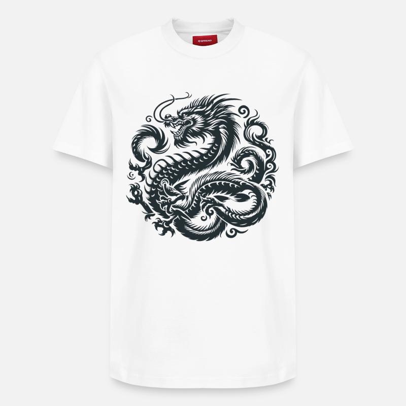 Tatouage de dragon chinois - T-shirt unisexe décontracté en coton Supima – de SPREAD - blanc