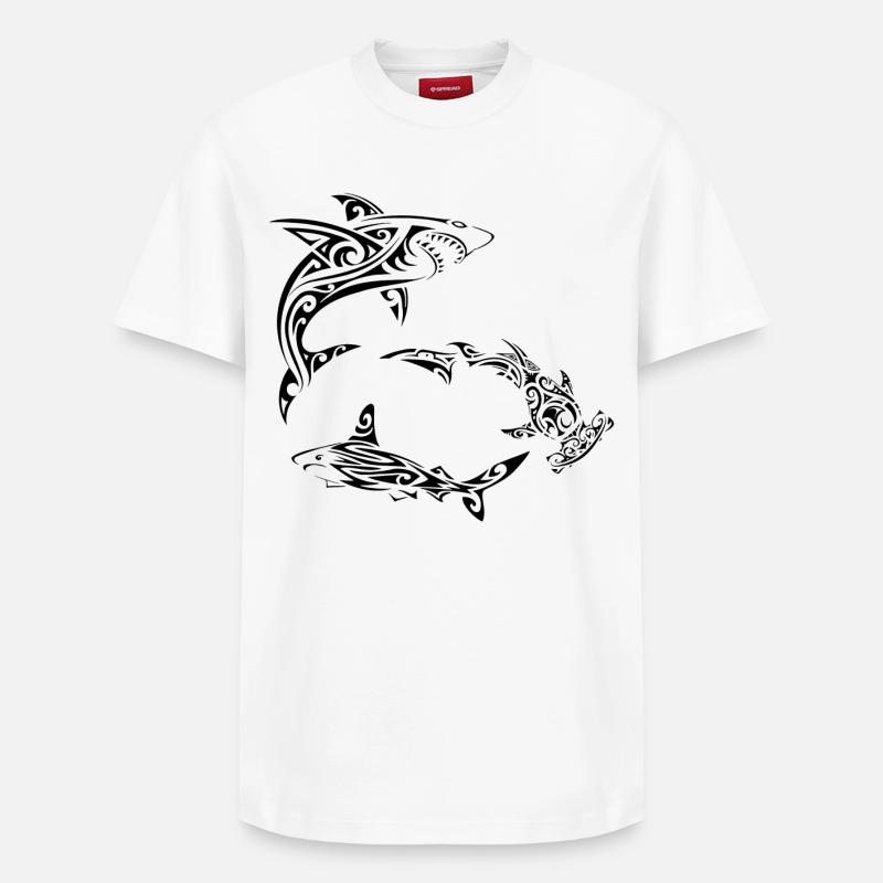 Requins polynésiens noirs - T-shirt unisexe décontracté en coton Supima – de SPREAD - blanc