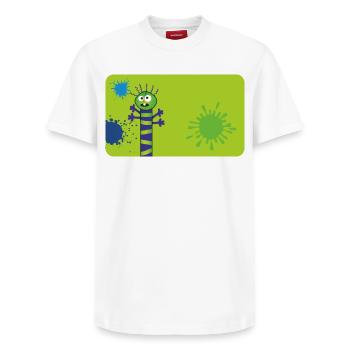 Langes dünnes Monster & Farbkleckse - grün blau - Relaxed Unisex Supima Cotton T-Shirt – von SPREAD - Weiß - Vorne - AI Model Female 172 dark (172cm) & AI Model Male 185 dark (185cm)