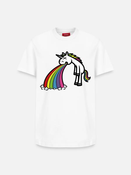 Lustiges Einhorn kotzt Regenbogen Cartoon - Relaxed Unisex Supima Cotton T-Shirt – von SPREAD - Weiß