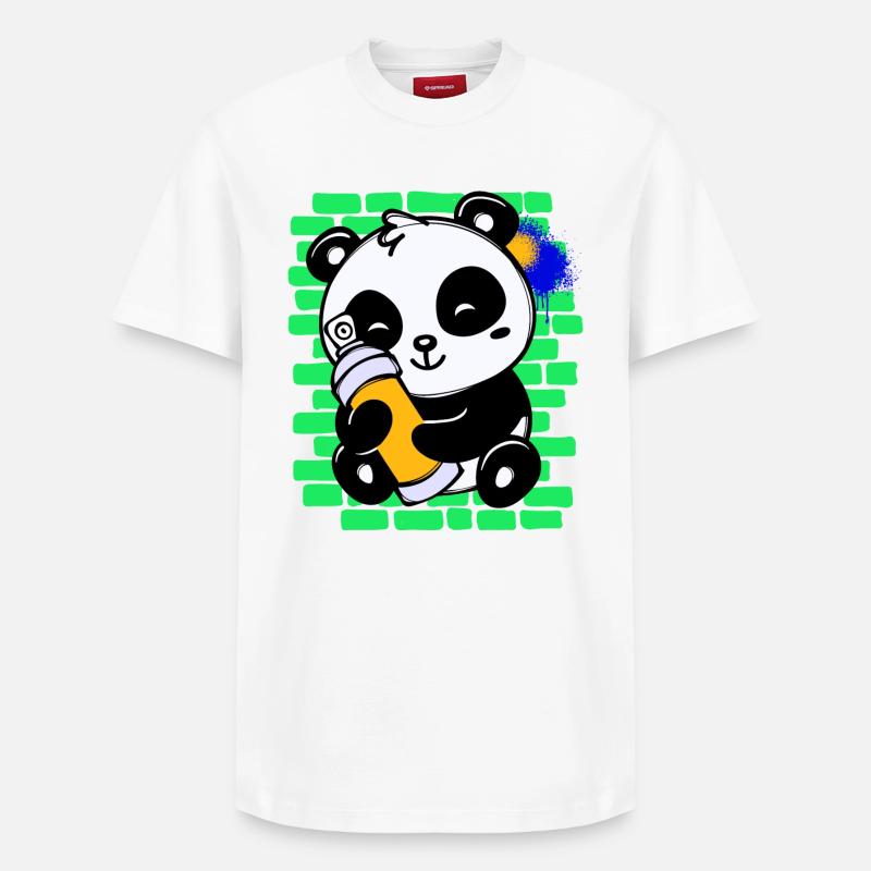 Graffiti Panda Zeichnen Illustration Spraydose - Relaxed Unisex Supima Cotton T-Shirt – von SPREAD - Weiß
