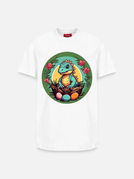 Dinobaby kleiner Dinosaurier im Osternest - Relaxed Unisex Supima Cotton T-Shirt – von SPREAD - Weiß