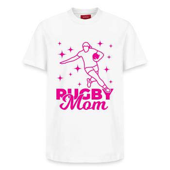 Funny Rugby Mom - Relaxed Unisex Supima Cotton T-Shirt – by SPREAD - white - Front - AI Model Female 172 dark (172cm) & AI Model Male 185 dark (185cm)