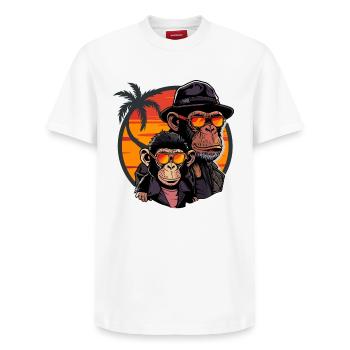 Affe Papa Sohn Affen Schimpanse Tier Vintage - Relaxed Unisex Supima Cotton T-Shirt – von SPREAD - Weiß - Vorne - AI Model Female 172 dark (172cm) & AI Model Male 185 dark (185cm)