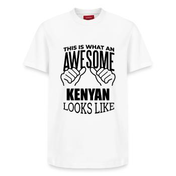 Kenia - Relaxed Unisex Supima Cotton T-Shirt – von SPREAD - Weiß - Vorne - AI Model Female 172 dark (172cm) & AI Model Male 185 dark (185cm)