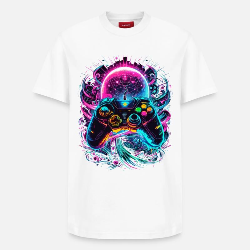 Synthwave Cyberpunk Gaming Controller - Relaxed Unisex Supima Cotton T-Shirt – von SPREAD - Weiß