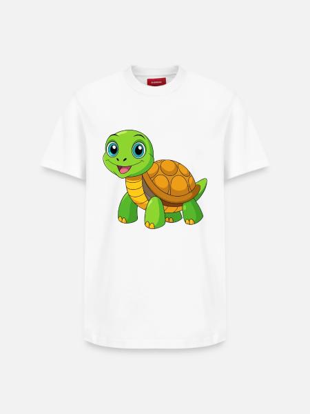 Tartaruga Simpatico Mascotte Personaggio dei Cartoni Animati Kawaii - T-shirt unisex con vestibilità rilassata in cotone Supima – di SPREAD - bianco