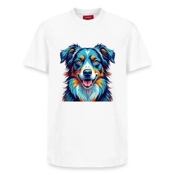 Australian Shepherd Hunderasse Karikatur Kawaii - Relaxed Unisex Supima Cotton T-Shirt – von SPREAD - Weiß - Vorne - AI Model Female 172 dark (172cm) & AI Model Male 185 dark (185cm)
