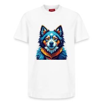 Chien Esquimau Canadien Race Coloré Dessin Animé Kawaii - T-shirt unisexe décontracté en coton Supima – de SPREAD - blanc - Devant - AI Model Female 172 dark (172cm) & AI Model Male 185 dark (185cm)