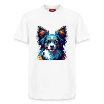 Papillon Hunderasse Bunte Karikatur Kawaii - Relaxed Unisex Supima Cotton T-Shirt – von SPREAD - Weiß - Vorne - AI Model Female 172 dark (172cm) & AI Model Male 185 dark (185cm)
