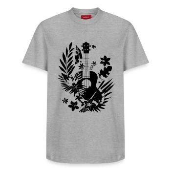 Ukulele Cartoon Look - Relaxed Unisex Supima Cotton T-Shirt – by SPREAD - white - Front - AI Model Female 172 dark (172cm) & AI Model Male 185 dark (185cm)