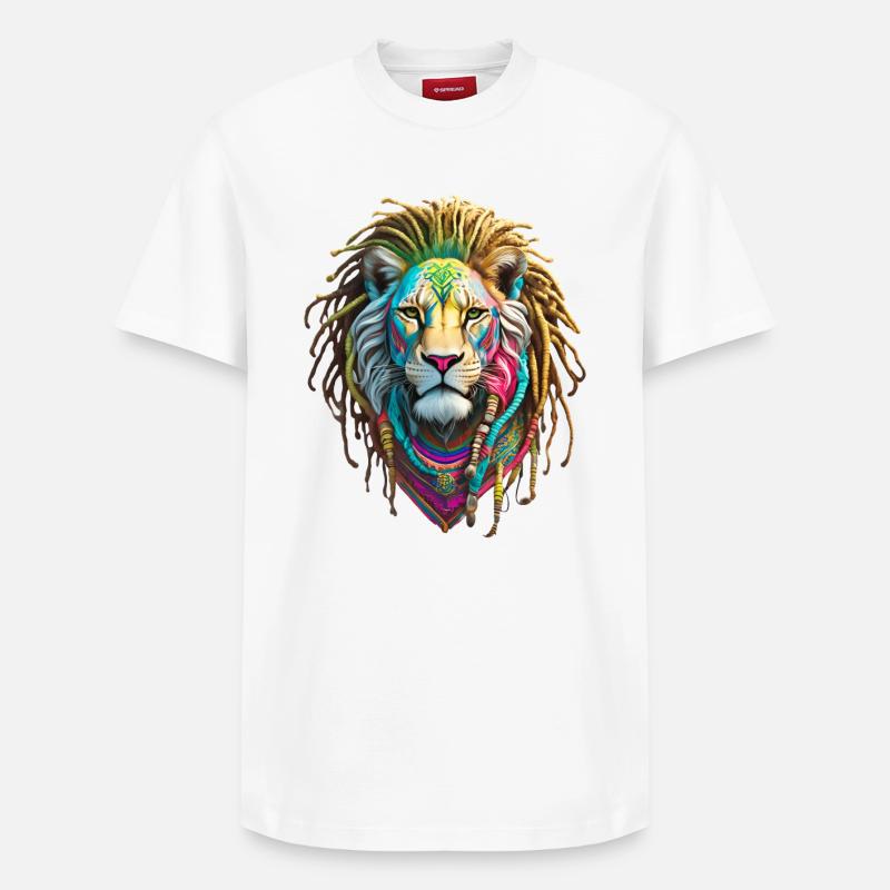 Bunte Afro Löwen und kunstvolle Dreadlocks - Relaxed Unisex Supima Cotton T-Shirt – von SPREAD - Weiß