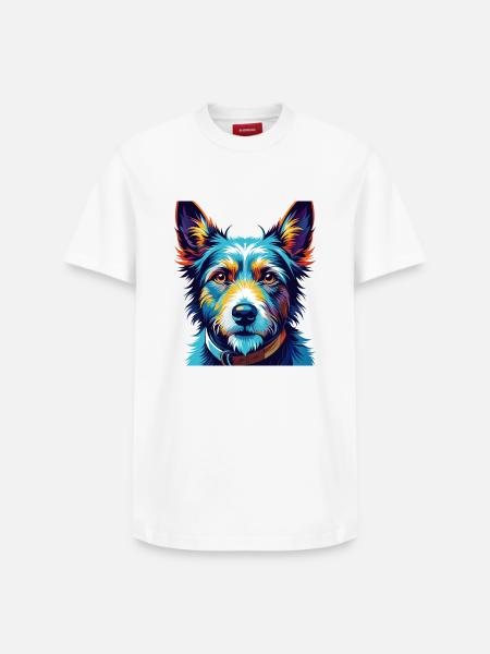 Portugisisk Podengo Pequeno hunderace tegneserie - Unisex T-shirt i Supima-bomuld med afslappet pasform – fra SPREAD - hvid