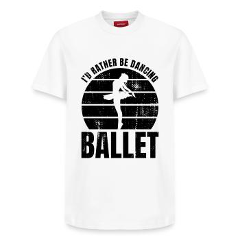 Blague sur la danseuse de ballet - T-shirt unisexe décontracté en coton Supima – de SPREAD - blanc - Devant - AI Model Female 172 dark (172cm) & AI Model Male 185 dark (185cm)