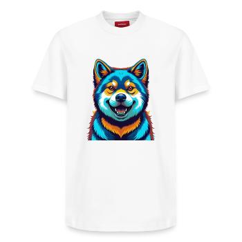 Akita Dog Colorful Kawaii Cartoon Character Pet - Relaxed Unisex Supima Cotton T-Shirt – by SPREAD - white - Front - AI Model Female 172 dark (172cm) & AI Model Male 185 dark (185cm)