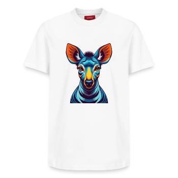 Okapi Colorful Kawaii Cartoon Character Clipart - Relaxed Unisex Supima Cotton T-Shirt – by SPREAD - white - Front - AI Model Female 172 dark (172cm) & AI Model Male 185 dark (185cm)