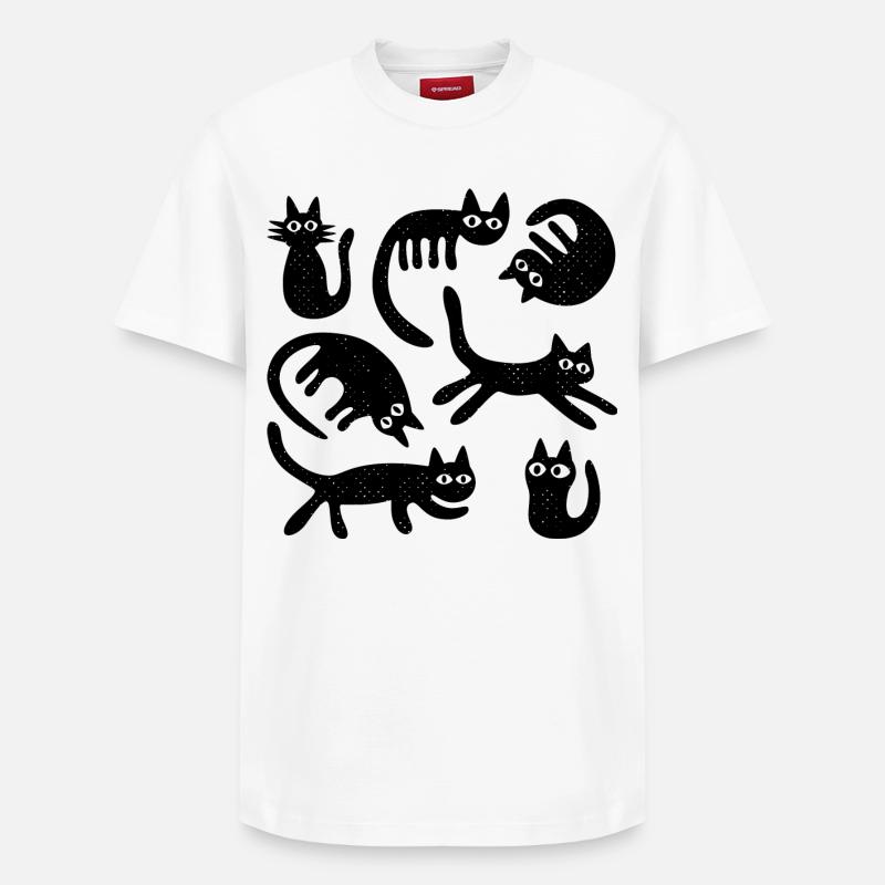Sieben Glückskatzen L Schwarz - Relaxed Unisex Supima Cotton T-Shirt – von SPREAD - Weiß
