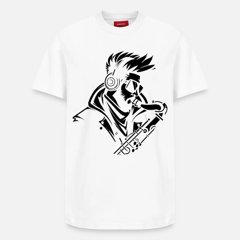 Dessin de saxophoniste - T-shirt unisexe décontracté en coton Supima – de SPREAD - blanc