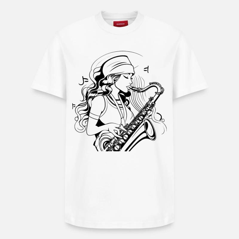 Dessin de saxophoniste - T-shirt unisexe décontracté en coton Supima – de SPREAD - blanc