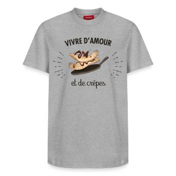 Vivre d'amour et de crêpes - T-shirt unisexe décontracté en coton Supima – de SPREAD - blanc - Devant - AI Model Female 172 dark (172cm) & AI Model Male 185 dark (185cm)