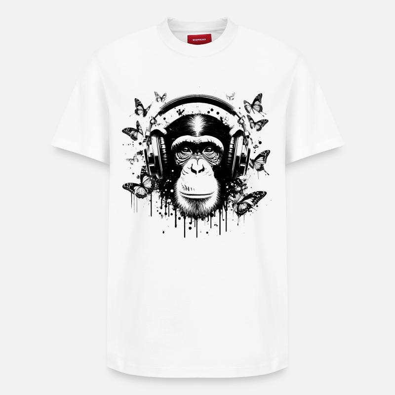 GROOVIN' MONKEY MIT KOPFHÖRERN - Relaxed Unisex Supima Cotton T-Shirt – von SPREAD - Weiß