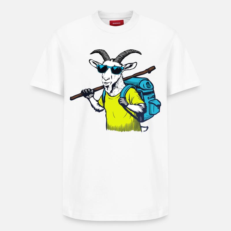 Bergziege mit Rucksack - Relaxed Unisex Supima Cotton T-Shirt – von SPREAD - Weiß