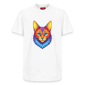 Chat somalien, dessin animé, animal de compagnie kawaii - T-shirt unisexe décontracté en coton Supima – de SPREAD - blanc - Devant - AI Model Female 172 dark (172cm) & AI Model Male 185 dark (185cm)