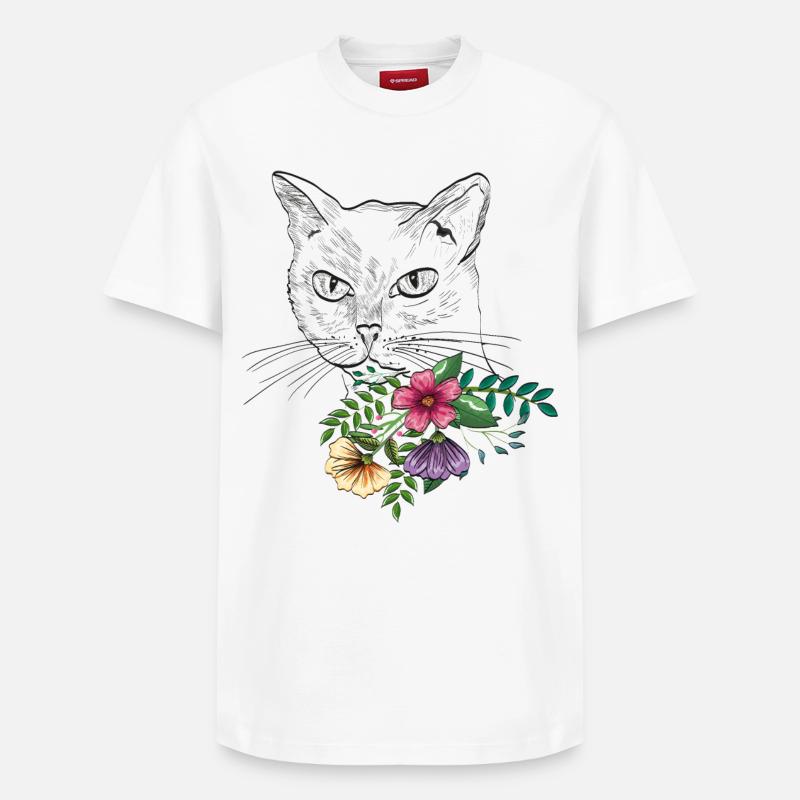 Katze mit Blumenstrauß - Relaxed Unisex Supima Cotton T-Shirt – von SPREAD - Weiß