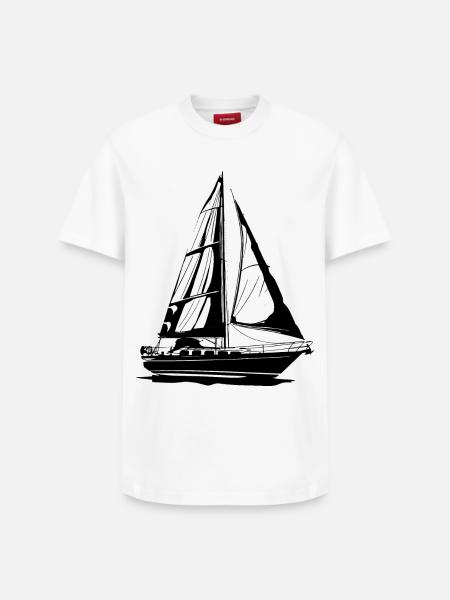 Sailboat Sketch - Relaxed Unisex Supima Cotton T-Shirt – by SPREAD - white