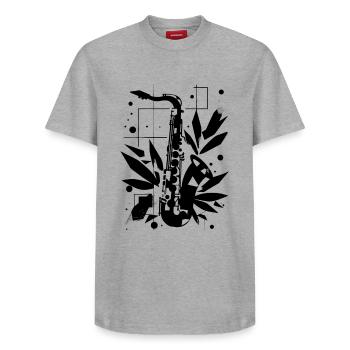 Saxophone de dessin animé - T-shirt unisexe décontracté en coton Supima – de SPREAD - blanc - Devant - AI Model Female 172 dark (172cm) & AI Model Male 185 dark (185cm)