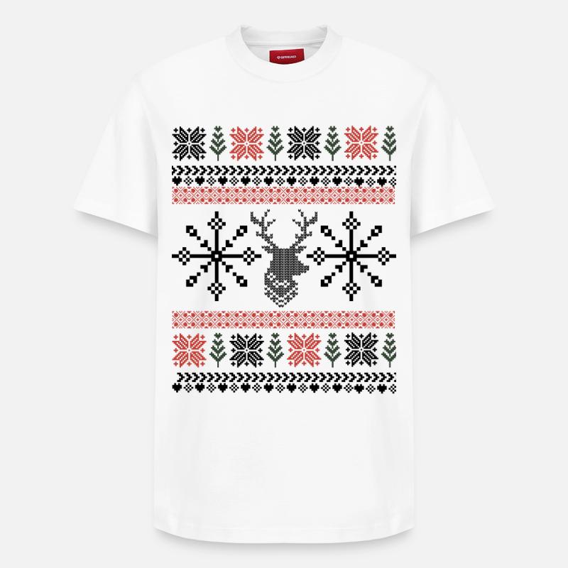 Retro Christmas Pixel Pattern - Relaxed Unisex Supima Cotton T-Shirt – by SPREAD - white