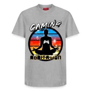 Level Gaming - Relaxed Unisex Supima Cotton T-Shirt – von SPREAD - Weiß - Vorne - AI Model Female 172 dark (172cm) & AI Model Male 185 dark (185cm)