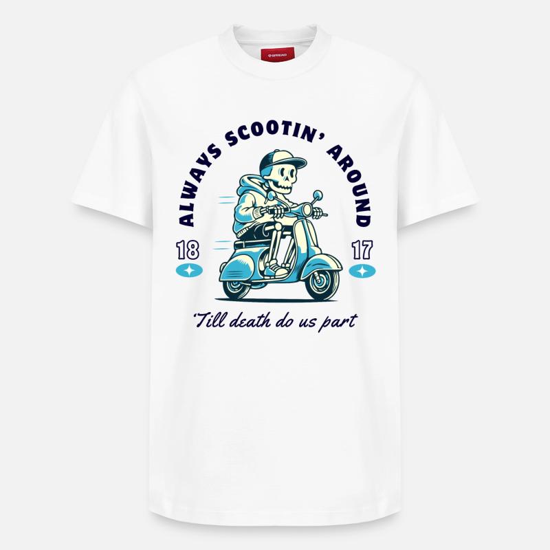Skeleton sur la conception du scooter - T-shirt unisexe décontracté en coton Supima – de SPREAD - blanc