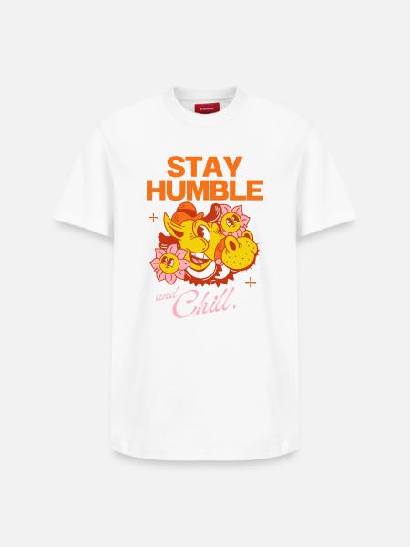 Stay Humble and Chill – Retro Cartoon Design - Relaxed Unisex Supima Cotton T-Shirt – by SPREAD - white
