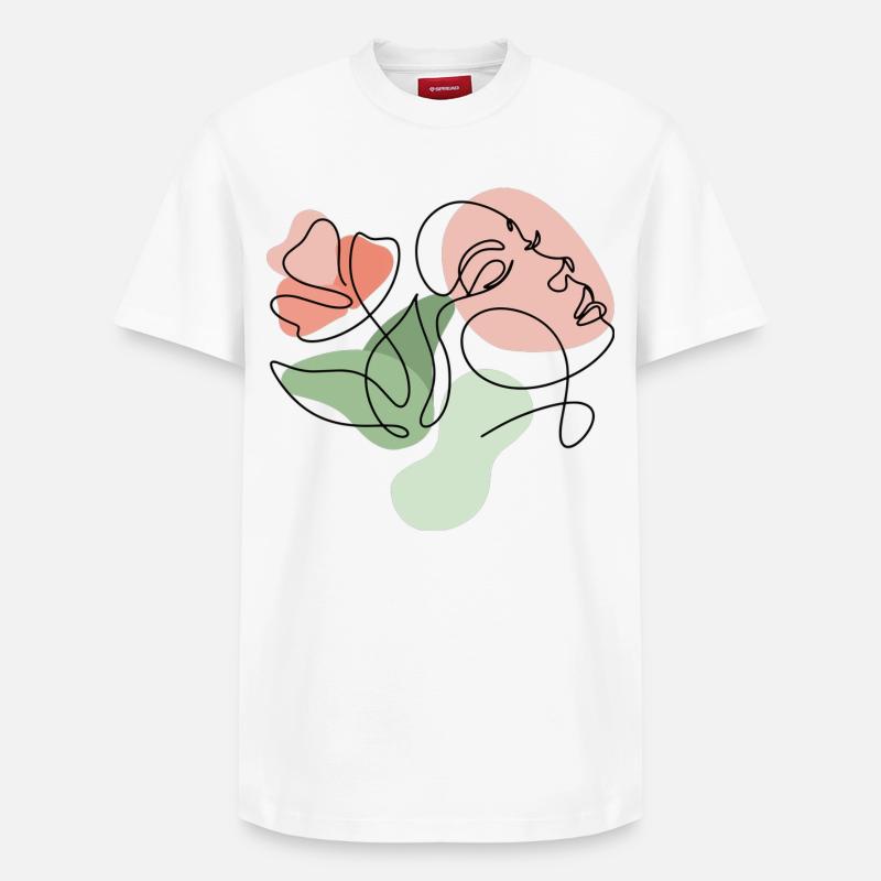Minimalistisches Blumen-Liniendesign - Relaxed Unisex Supima Cotton T-Shirt – von SPREAD - Weiß