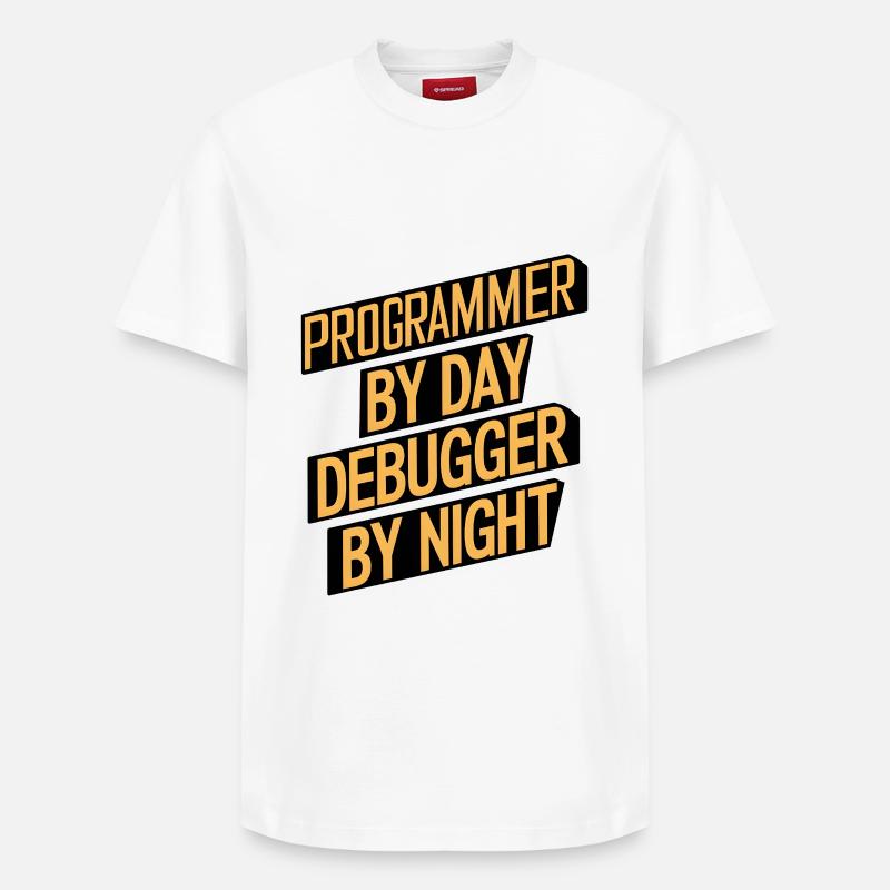 Programmer by Day, Debugger by Night - Relaxed Unisex Supima Cotton T-Shirt – von SPREAD - Weiß