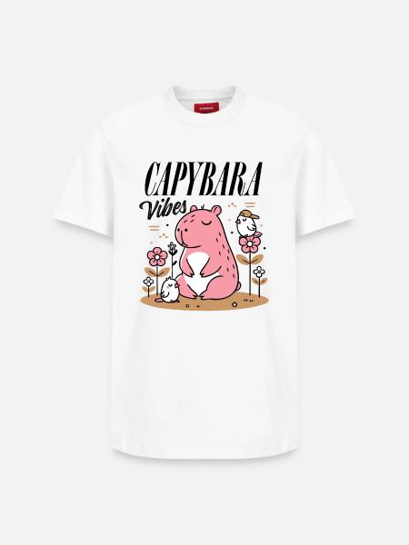 Relaxed capybara with friends - Relaxed Unisex Supima Cotton T-Shirt – by SPREAD - white