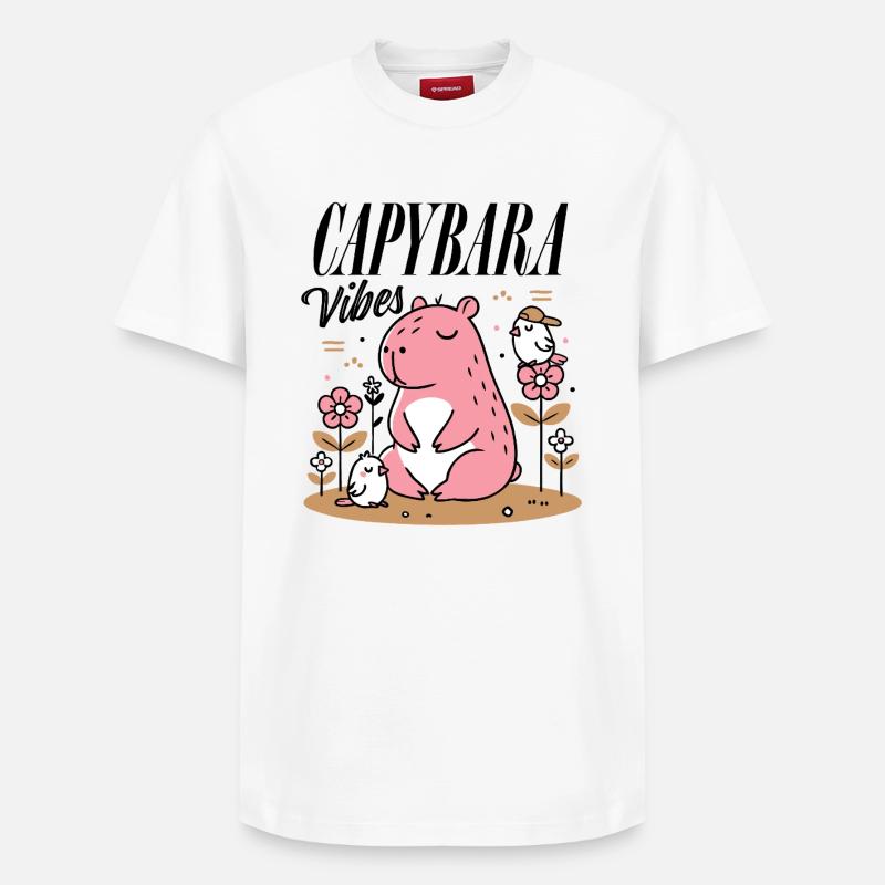 Relaxed capybara with friends - Relaxed Unisex Supima Cotton T-Shirt – by SPREAD - white