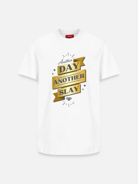 Another Day Another Slay Banner - Relaxed Unisex Supima Cotton T-Shirt – by SPREAD - white
