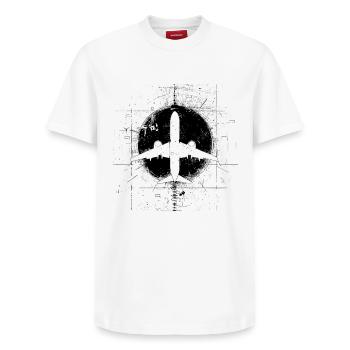Airplane Drawing - Relaxed Unisex Supima Cotton T-Shirt – by SPREAD - white - Front - AI Model Female 172 dark (172cm) & AI Model Male 185 dark (185cm)